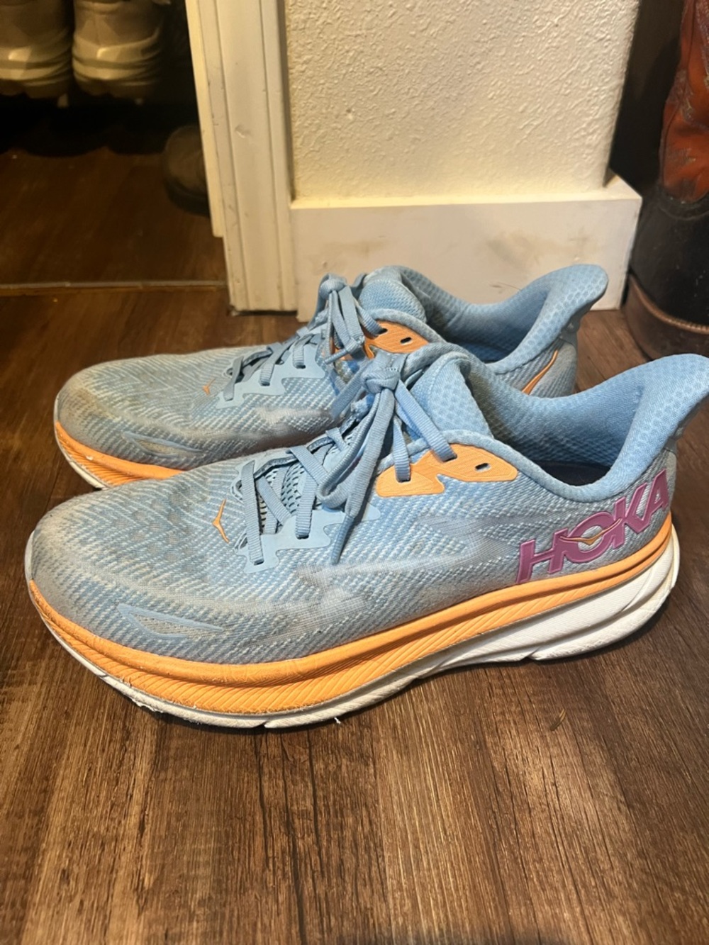 Hoka One One Women's Light Blue & Peach Athletic Running Shoes